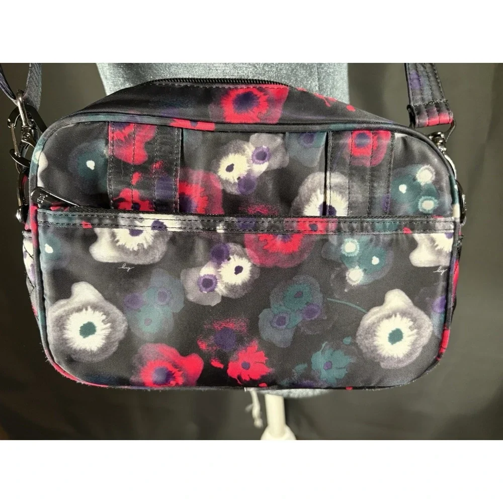 Lug Carousel Convertible Crossbody Belt Bag Purple Pink Floral Quilted Purse EUC